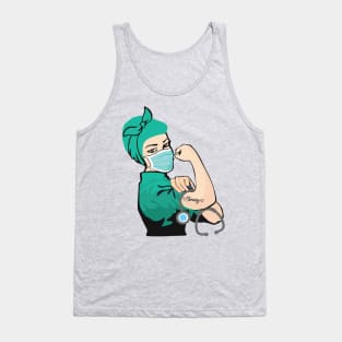 Pin Up Nurse Girl Wearing Mask with Strong Tattoo Tank Top